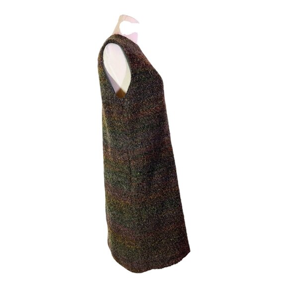 Hache Size 44 Textured Boucle Sleeveless Shift Dress Green Brown - Picture 9 of 12
